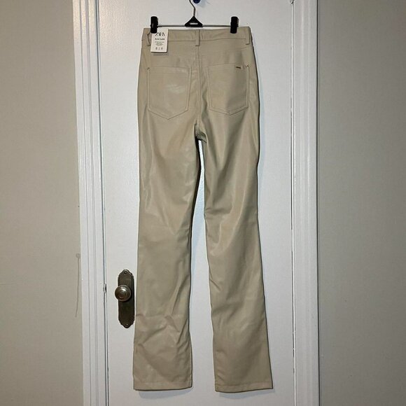 Nwt ZARA FAUX LEATHER SLIM FLARE TROUSERS WITH SLITS SIZE US 4 - Picture 7 of 13